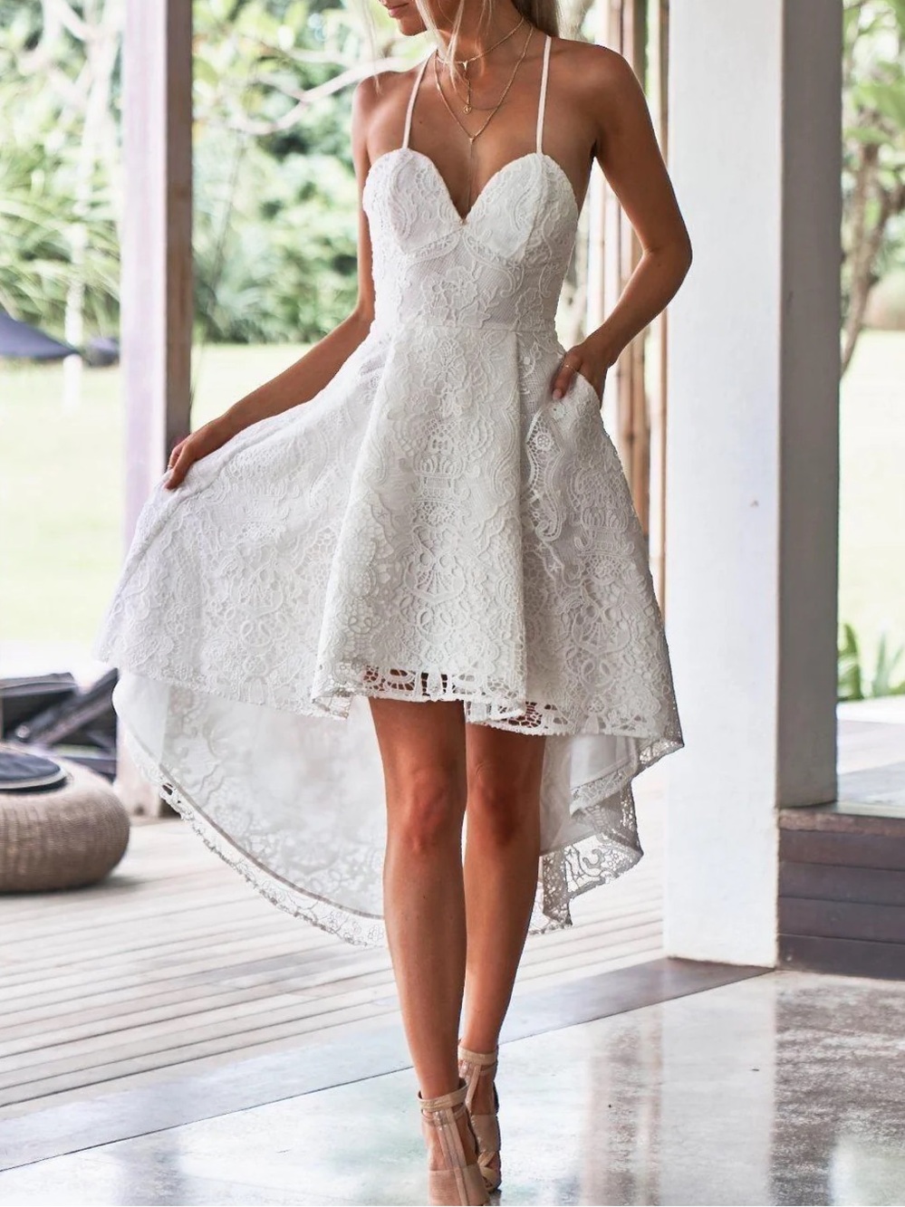Two Sisters The Label Marilyn White Lace High Low Bridal Dress US 4 NWT